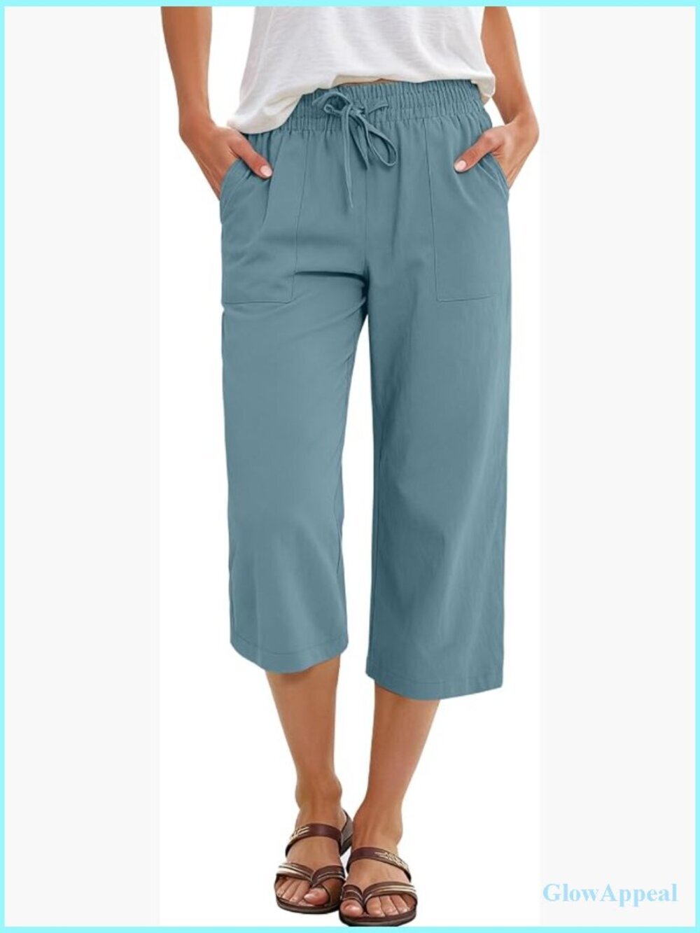 Summer Casual Capri Pants High Waist Drawstring Loose Fit Lounge Trousers